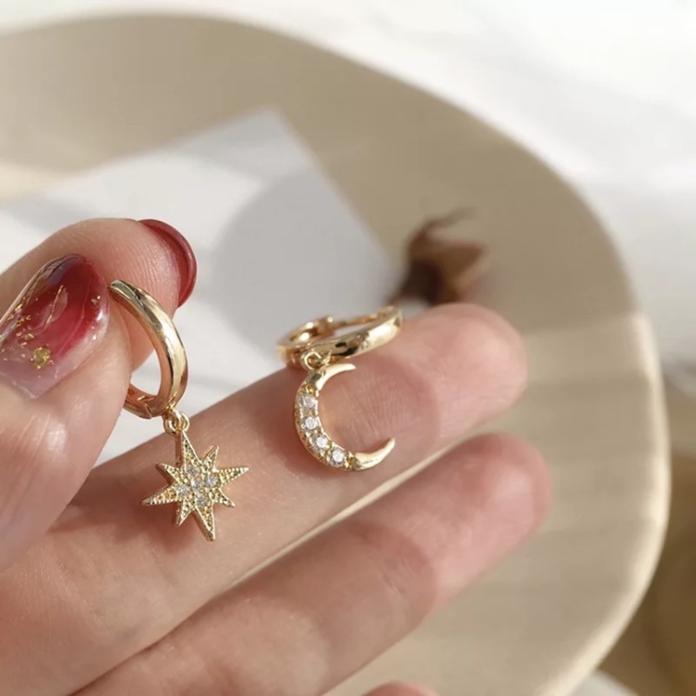 "Wish Upon A Star” Moon Space Hoop Diamond Earring - Picture 10 of 10